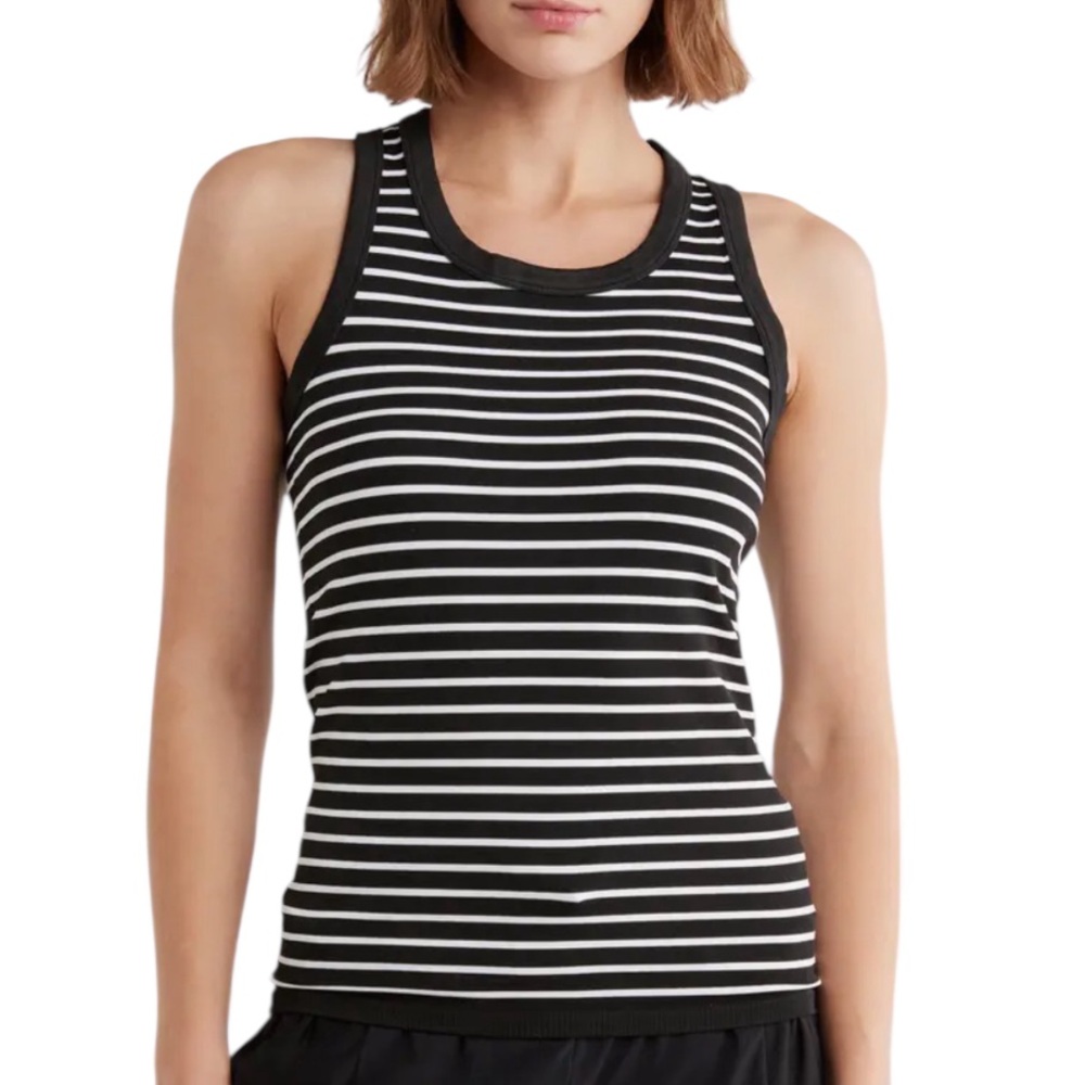 Yogalicious Lux Black and White Striped Tank stretchy